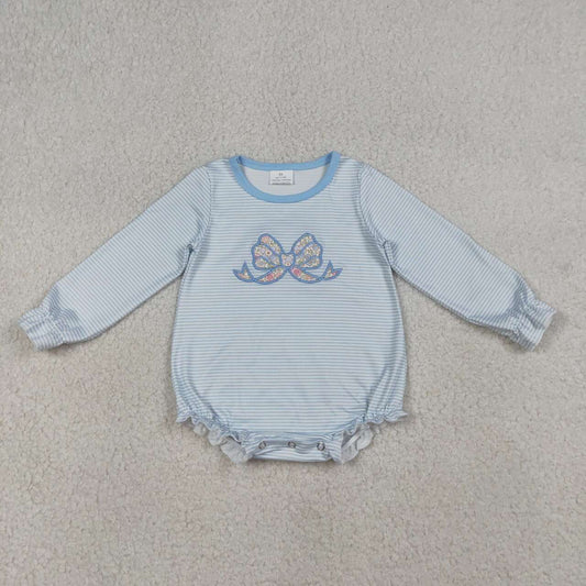 Embroidery Floral bow toddle baby long sleeve romper