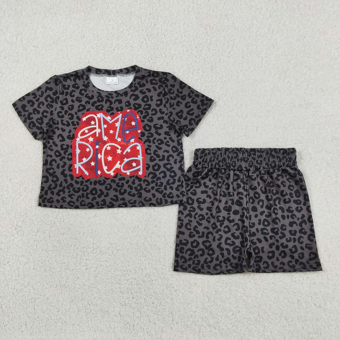America leopard design baby girls July 4th outfit