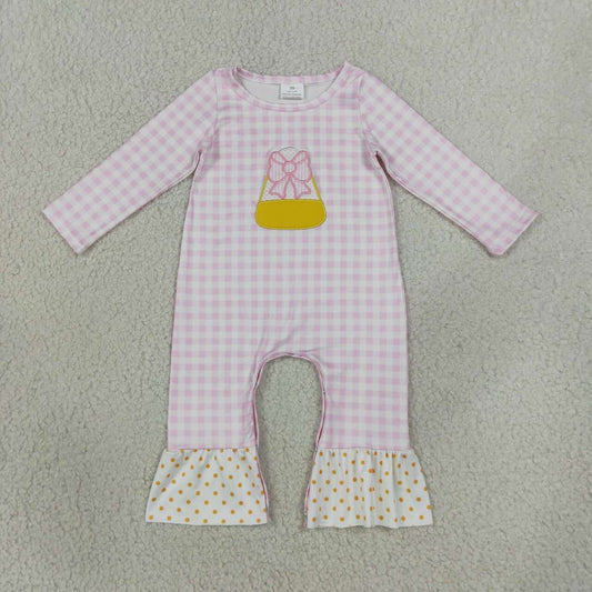 Toddle baby girl Halloween embroidery candy cane long sleeve romper