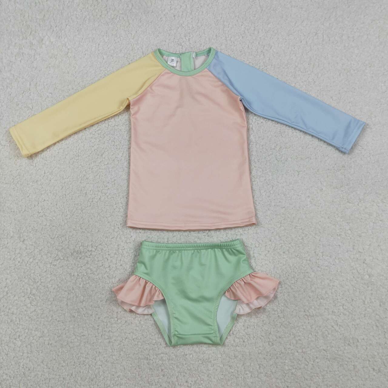 Blue yellow pink color baby two pieces bathing suit kids