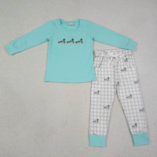 Embroidery Duck long sleeve top matching pants boy outfit