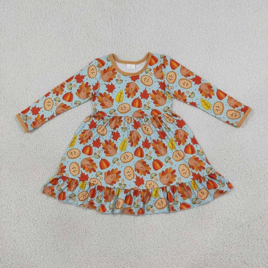Thanksgiving turkey girls long sleeve fall winter dress