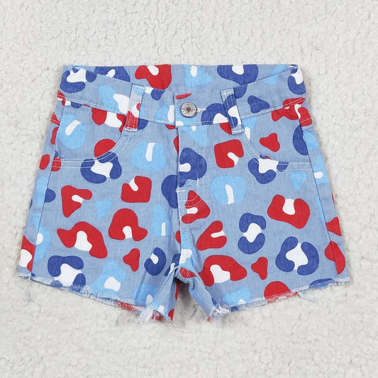 red blue white cheetah jeans shorts