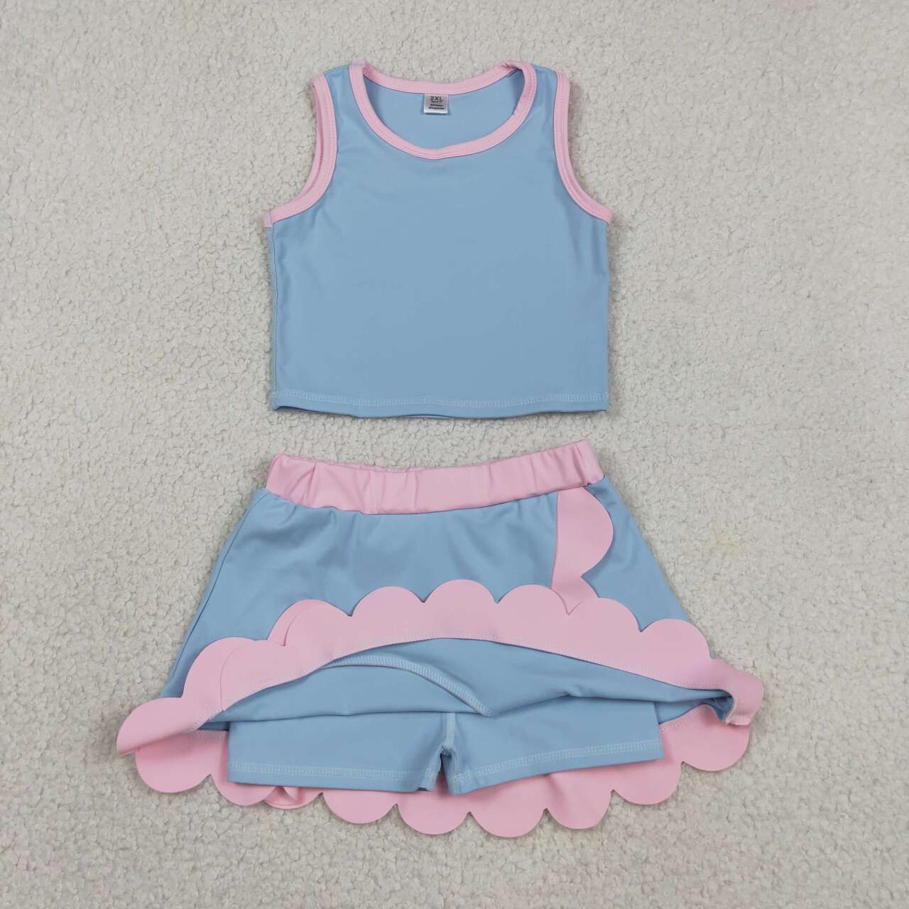 Blue yoga top matching skorts girls summer outfit
