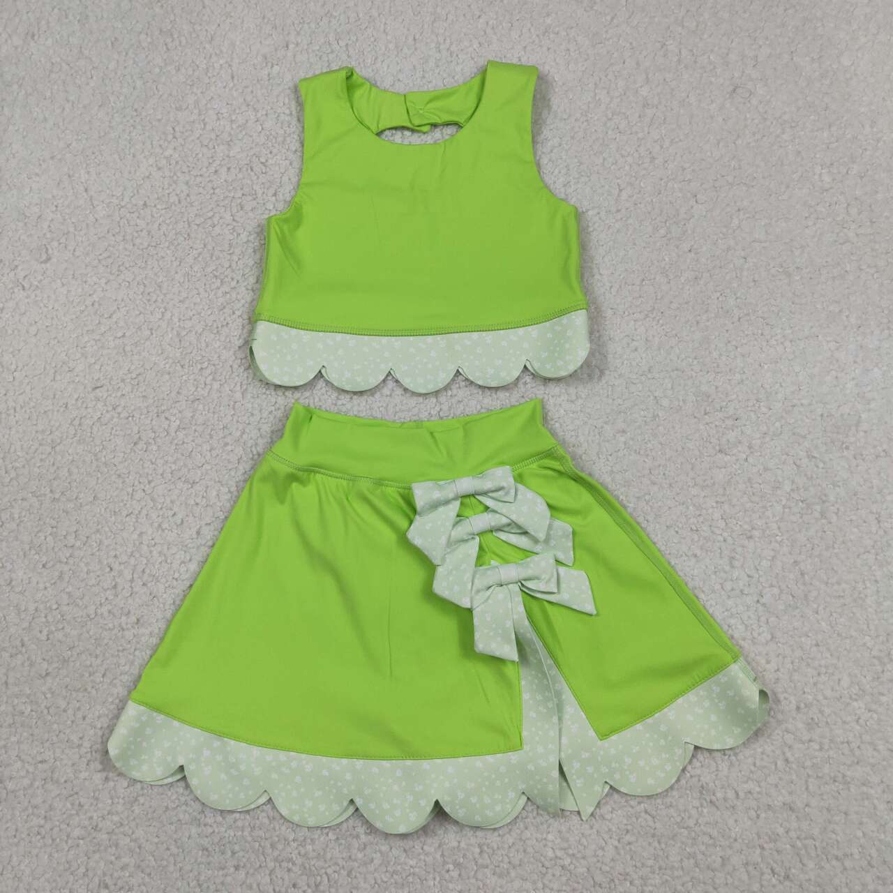Lime green tank top matching skirt girls summer active wear yoga outfit