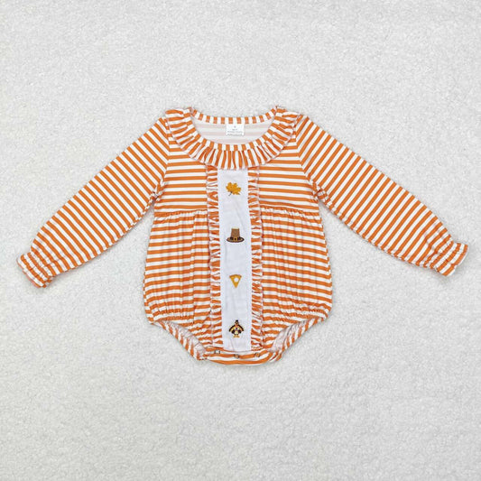 toddle baby girl embroidery thanksgiving turkey romper