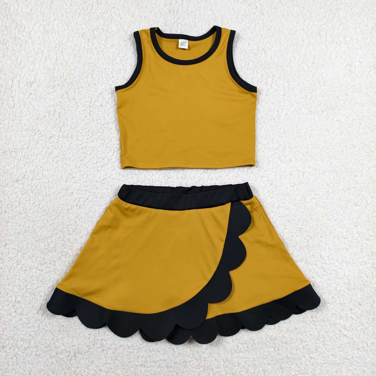 Girls golden yoga tank top matching skorts outfit