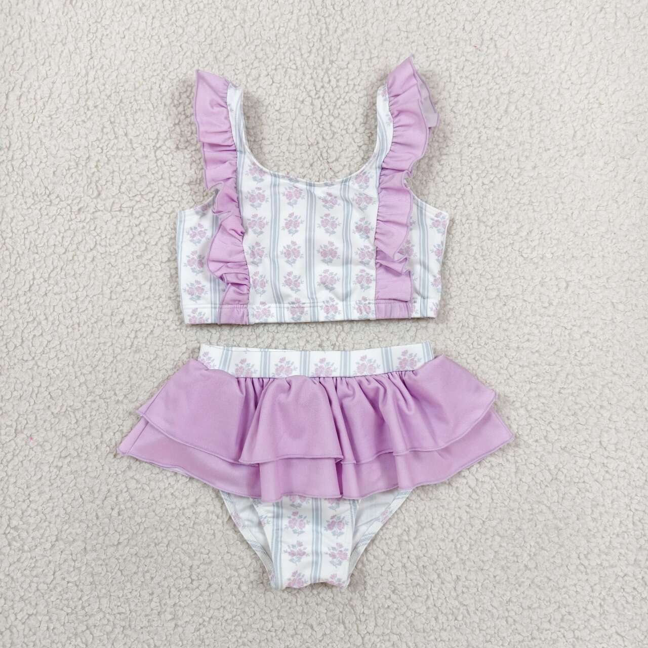 Lavender floral design baby two pieces bathing suit kids swimwear