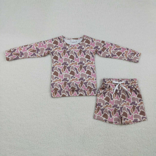 Pink khaki camo top matching shorts toddle baby girls outfit