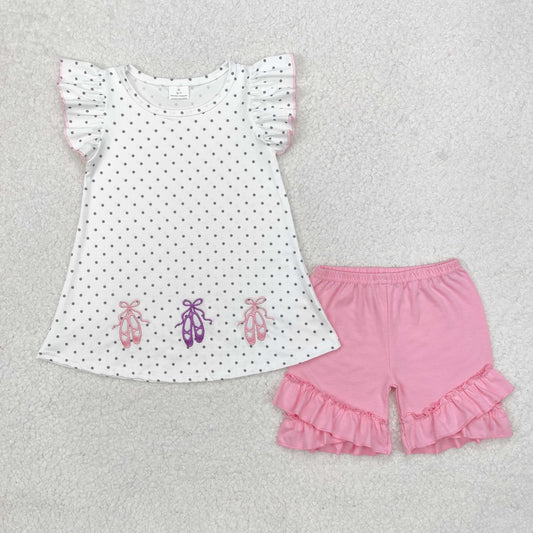 baby girls embroidery ballet shoes summer shorts set