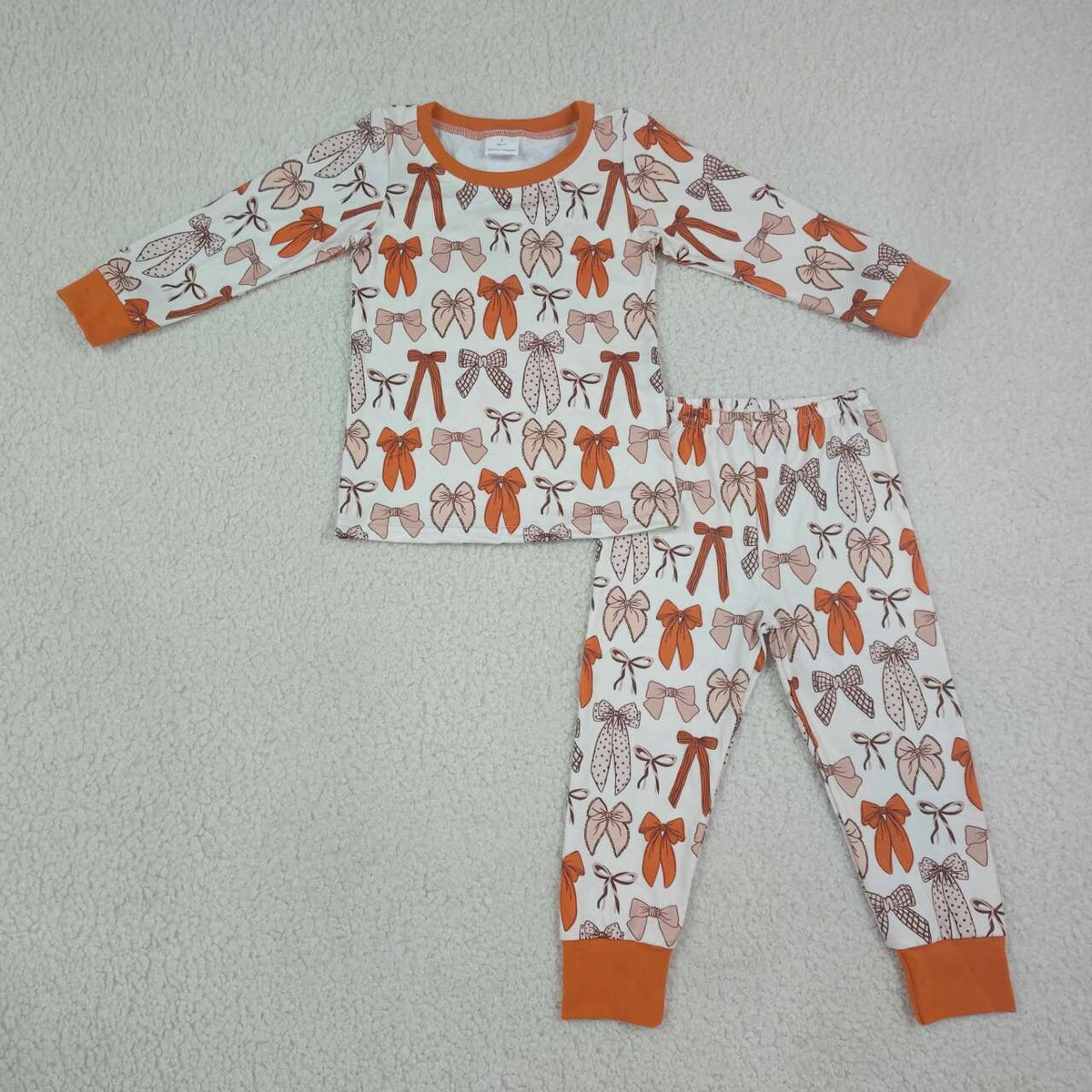 Brown bow long sleeve top matching pants girls wholesale factory price outfit
