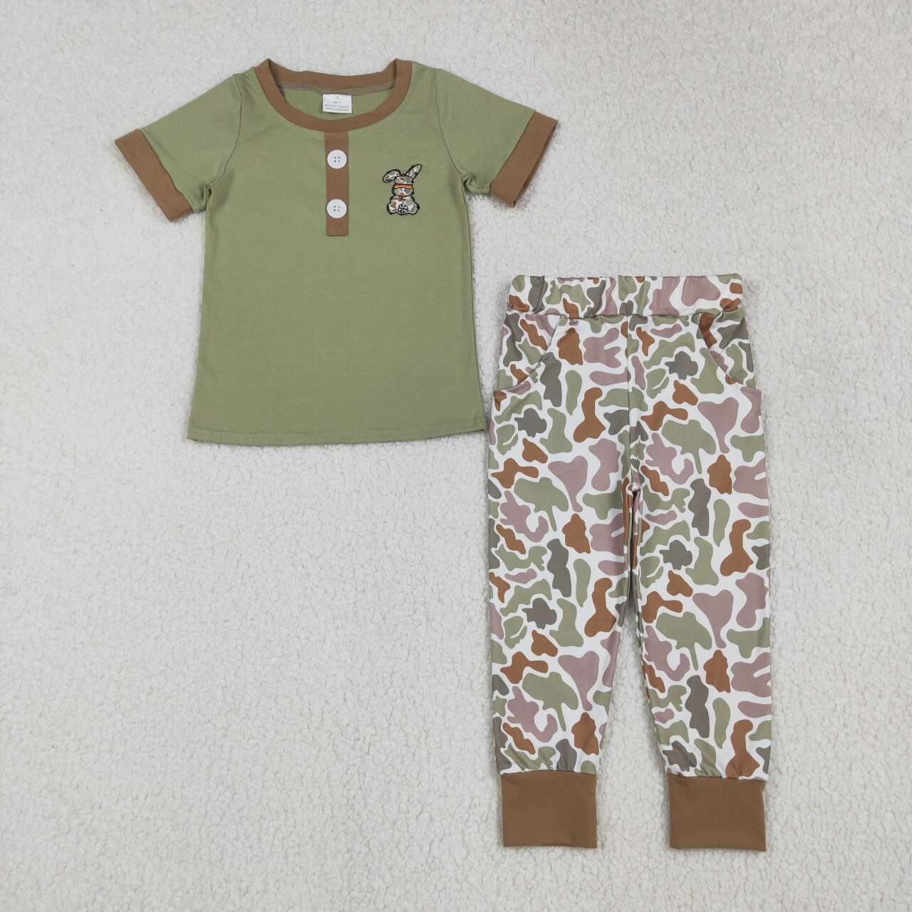 Embroidery Easter bunny shirt camo pants boys short sleeve matching outfit