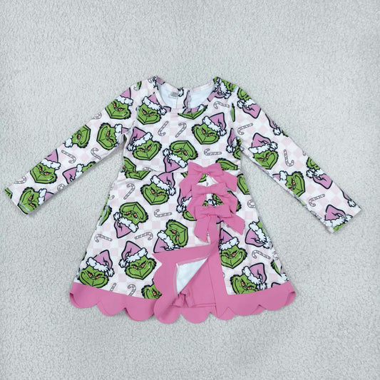 Christmas green face print girls long sleeve yoga dress