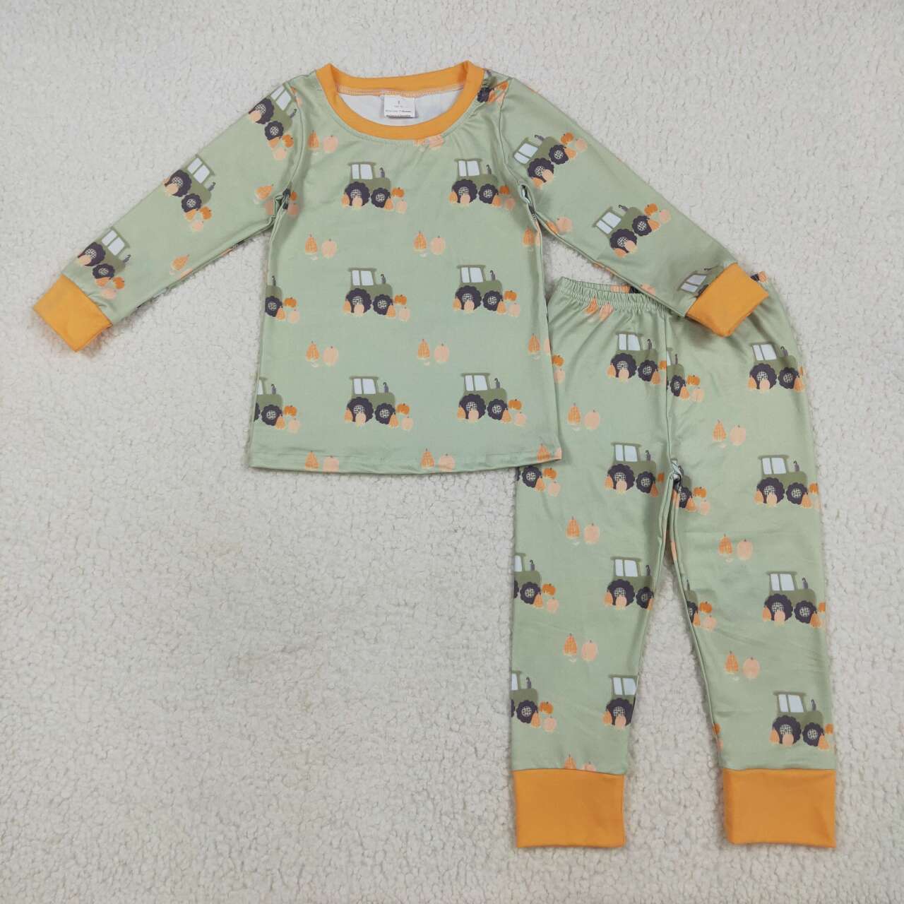 Fall pumpkin tractor long sleeve pajama set clothes