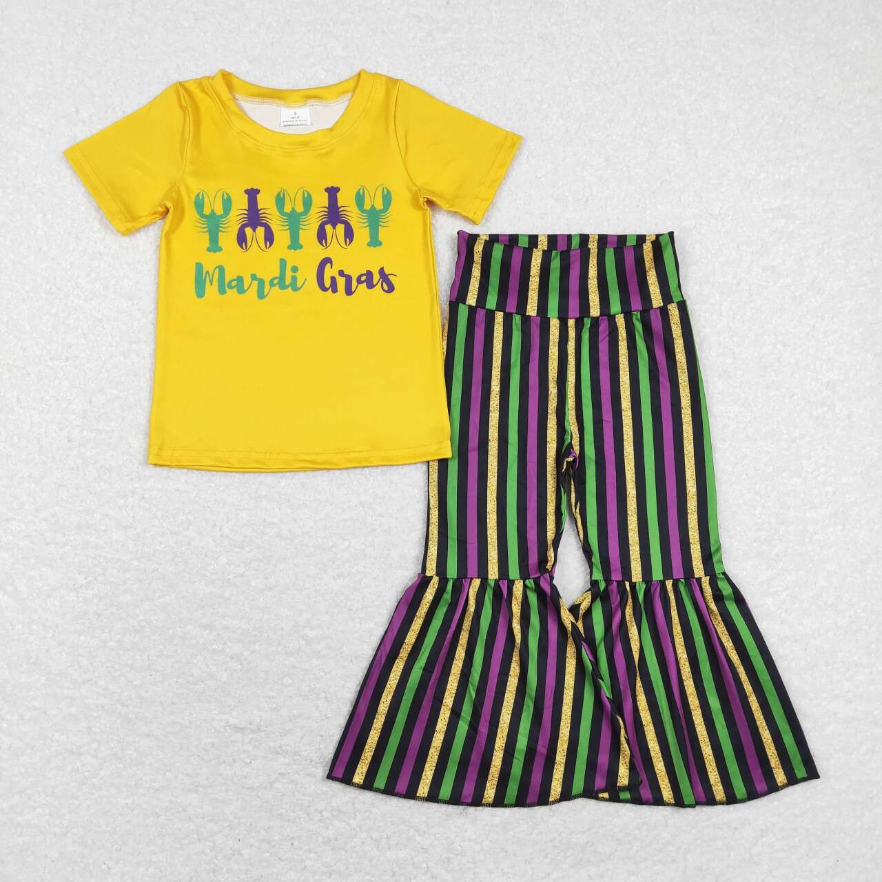 Yellow Mardi Gras Shirt matching bell bottoms clothing set