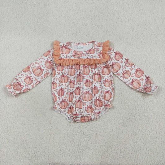 Fall pumpkin long sleeve girls romper