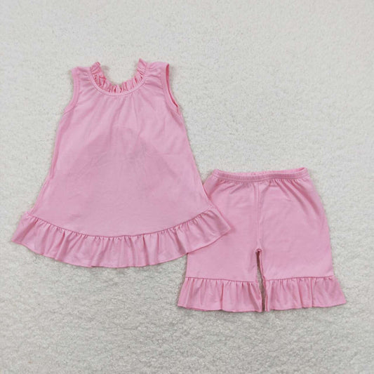 infant baby girls solid pink boutique clothing set