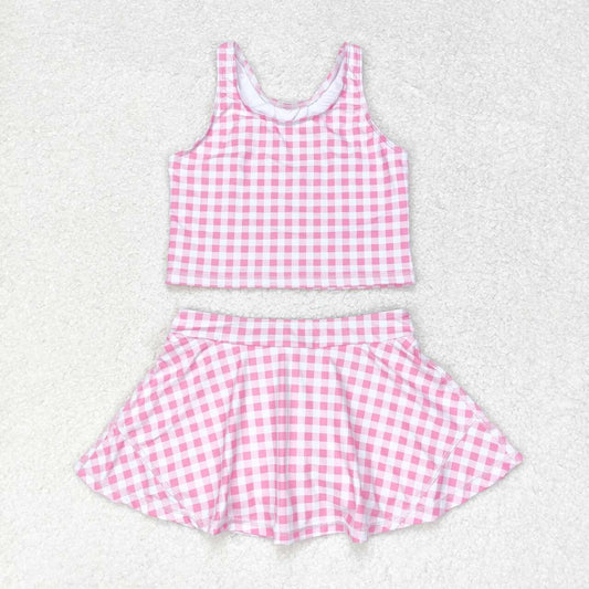 pink gingham girls summer skirt outfit