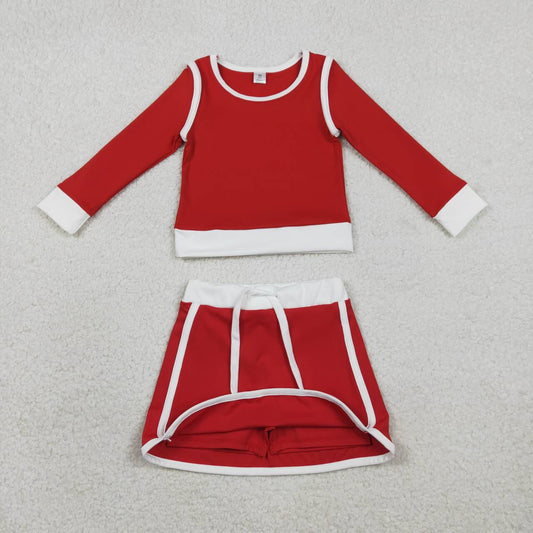 Red yoga top matching skirts girls outfit