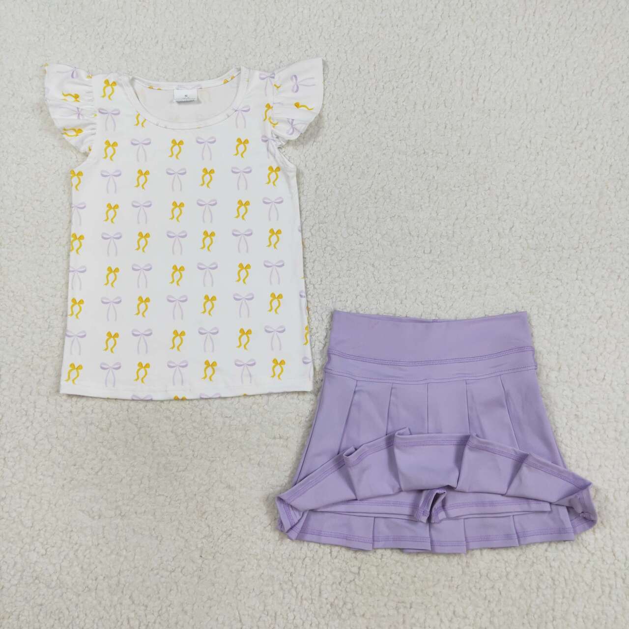 Toddle girls lavender yellow bow shirt matching skirt outfit set