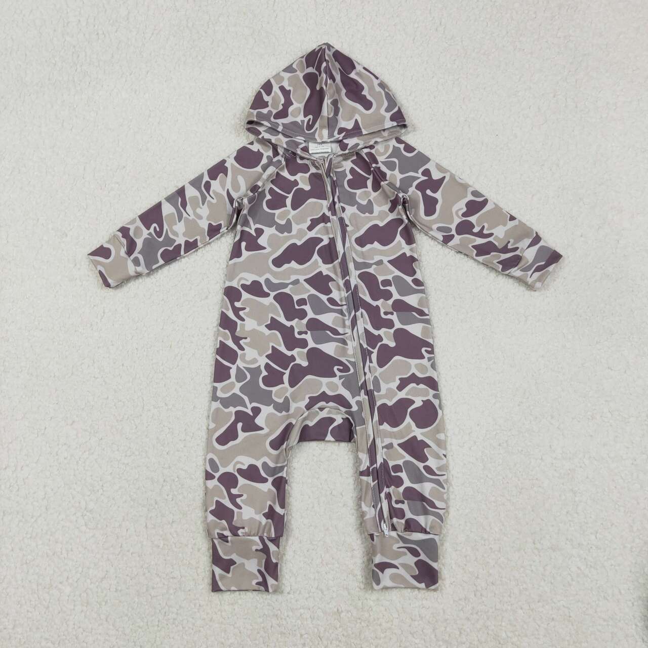 Toddle baby dark grey camo long sleeve hoodie romper
