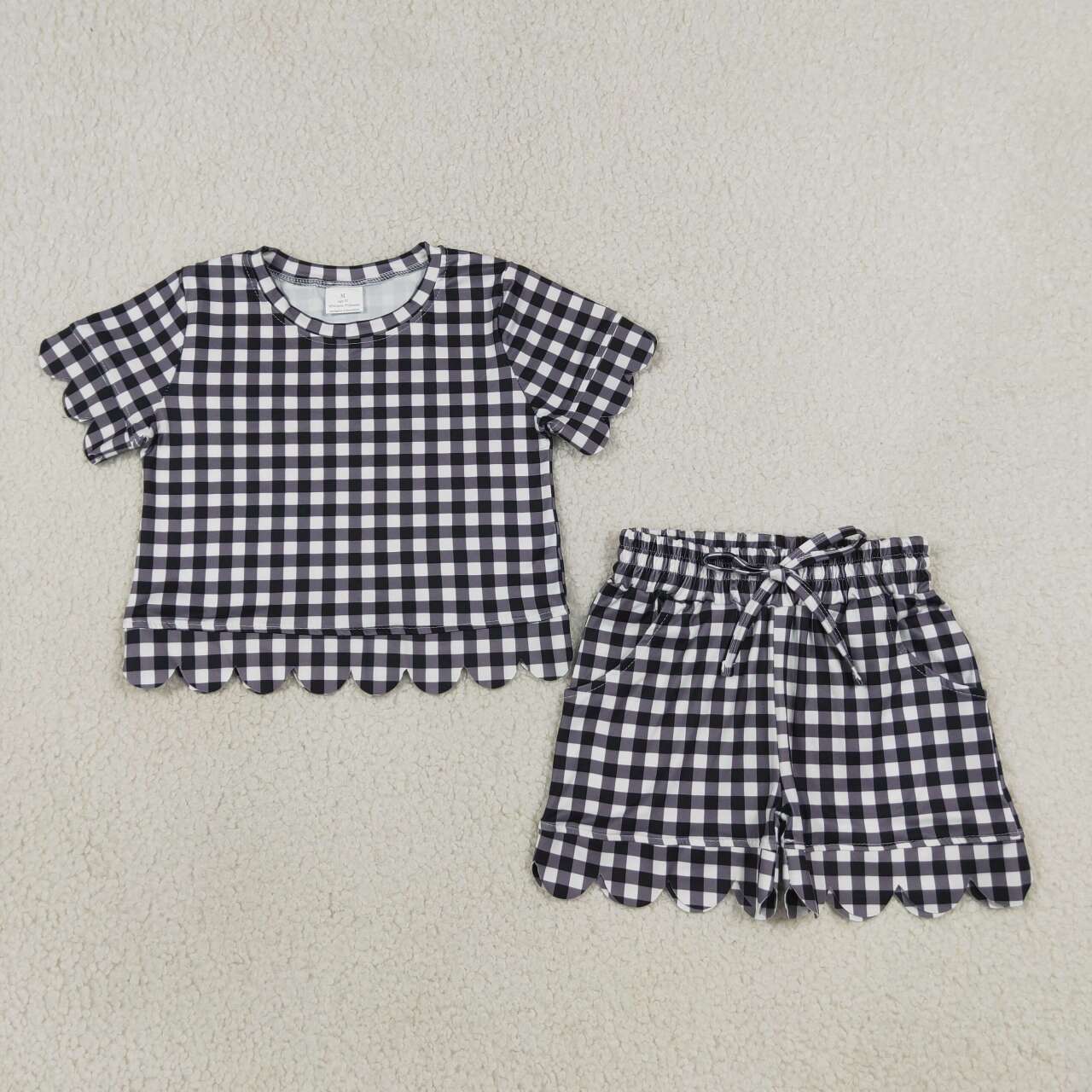 Black plaid design top matching shorts girls summer outfit