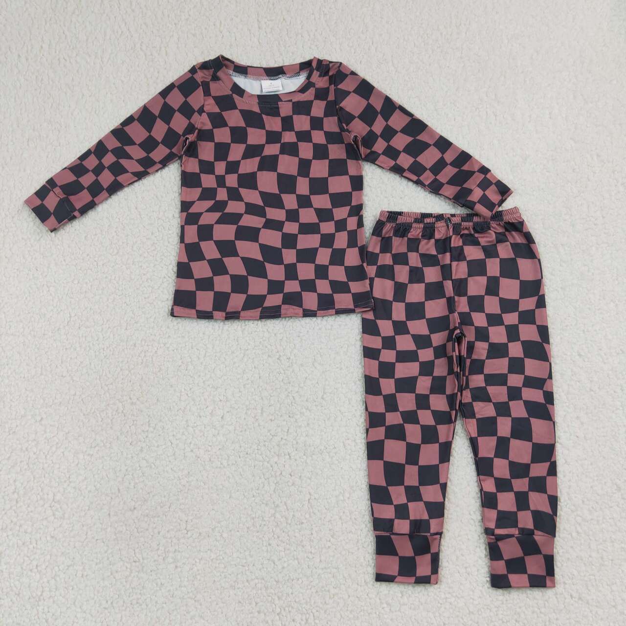 Plaid print long sleeve top matching pants boy outfit