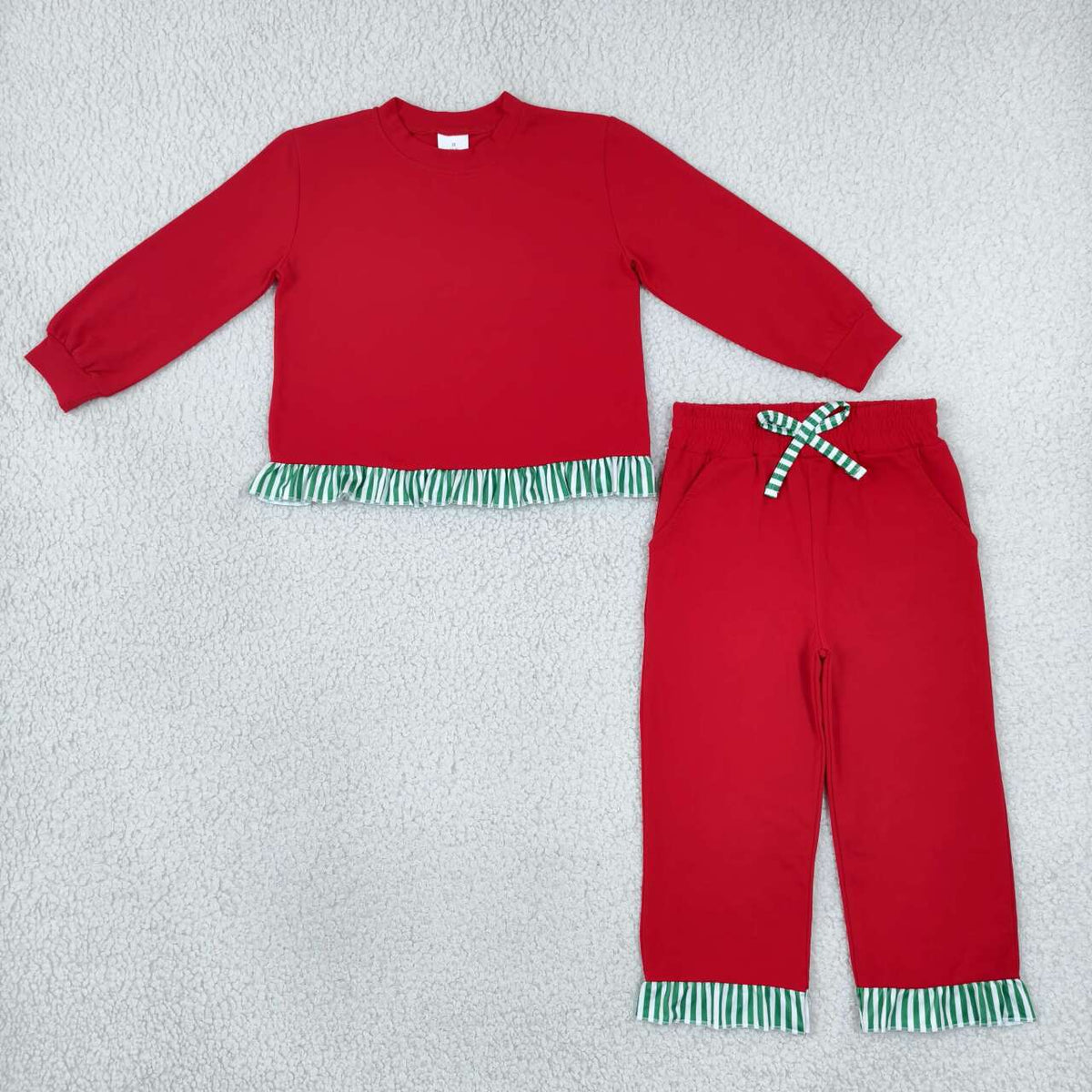 Red color long sleeve top matching pants girls spring fall outfit