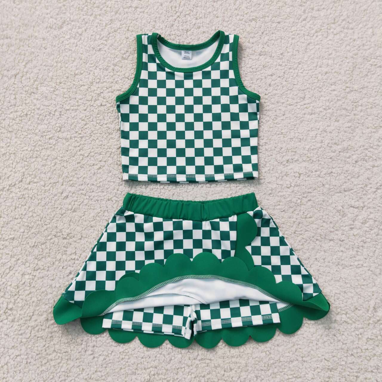 Green plaid top matching skorts girls summer yoga outfit