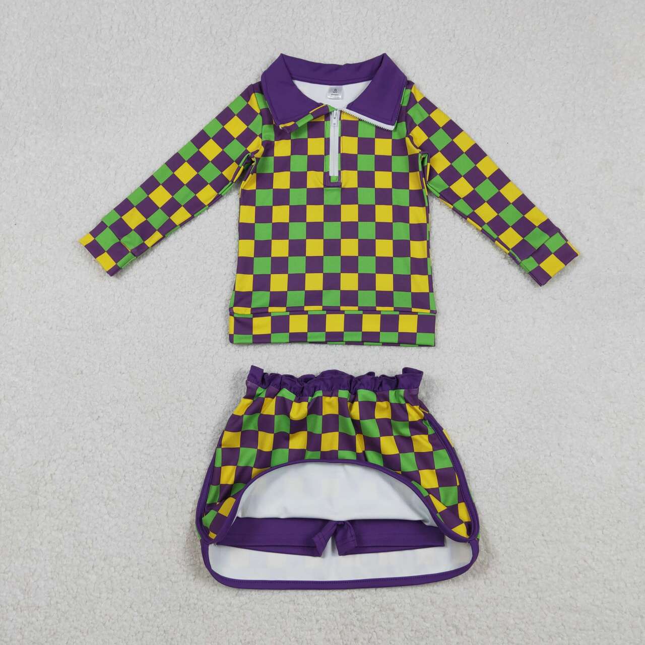 Mardi Gras yoga top matching shorts girls long sleeve outfit