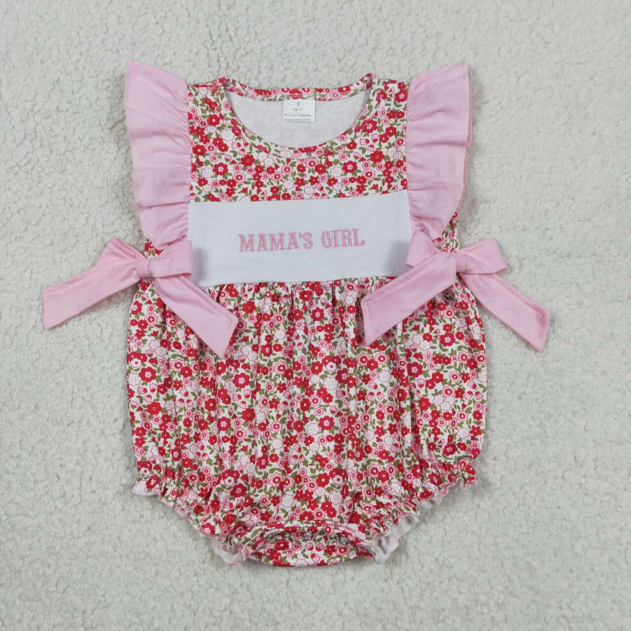 Embroidery Mamas girl pink floral romper