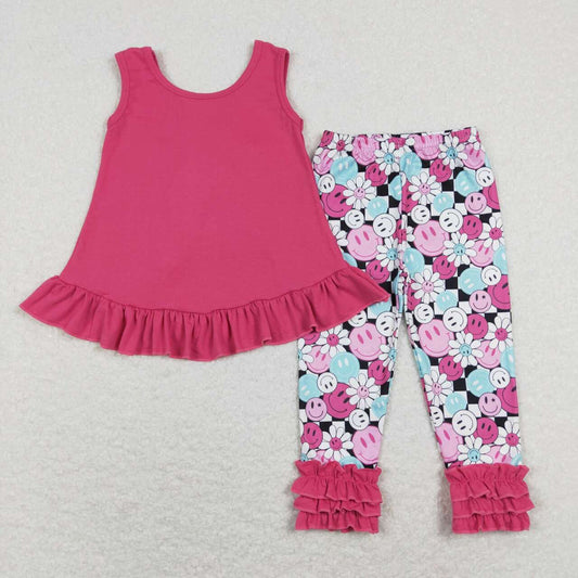 baby girls hot pink top sunshine face pants outfit