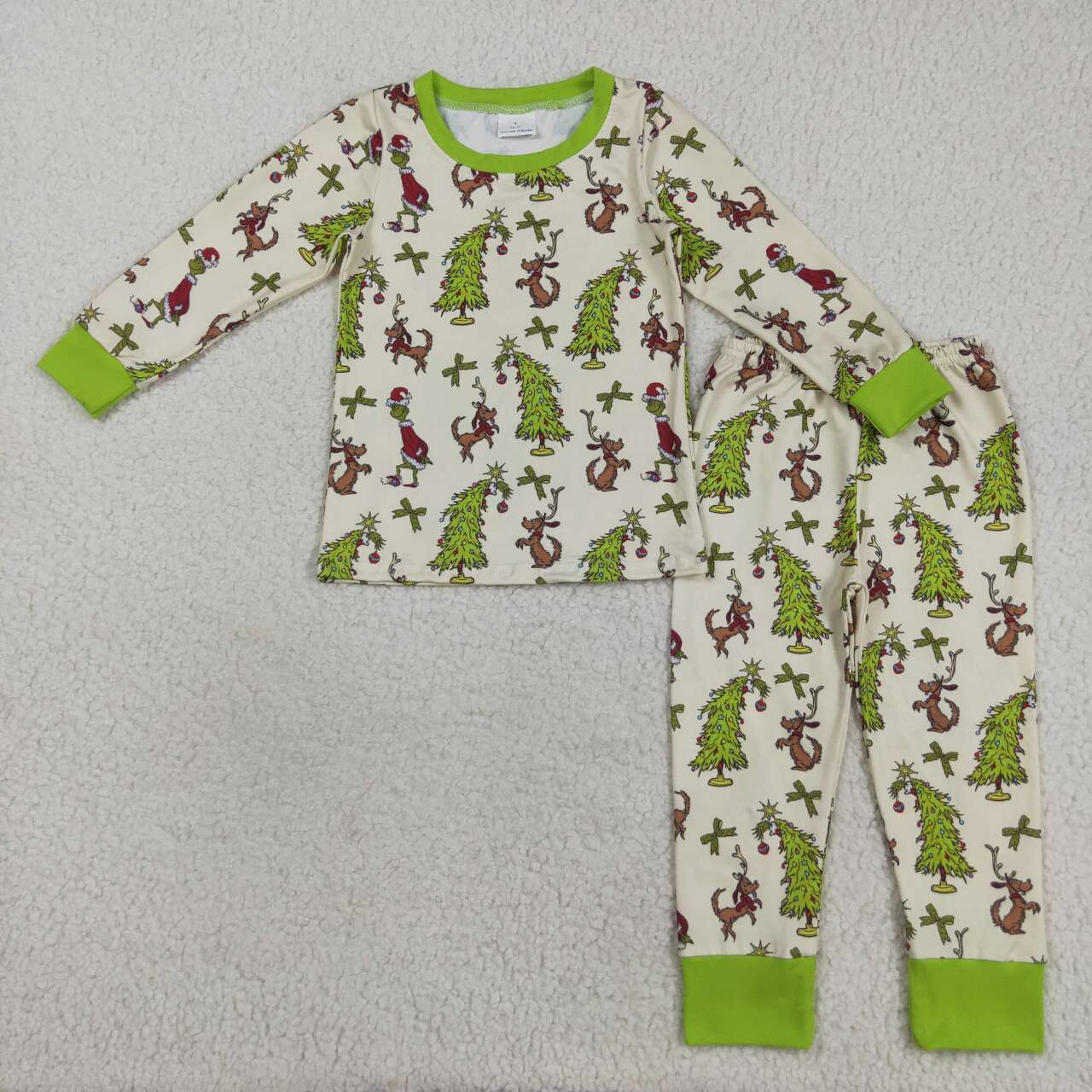 Christmas green face girls long sleeve matching outfit