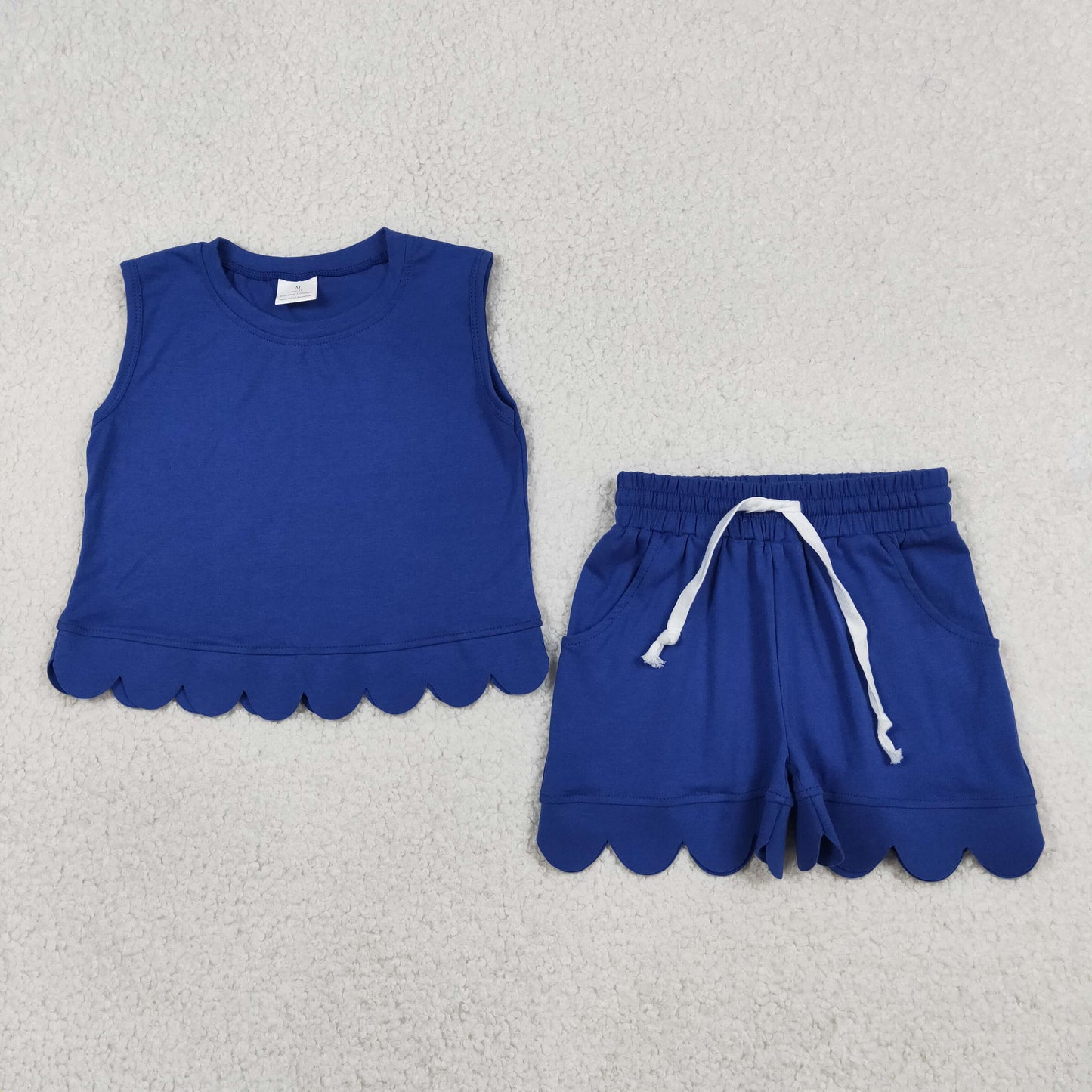 Blue tank top matching shorts girls summer outfit