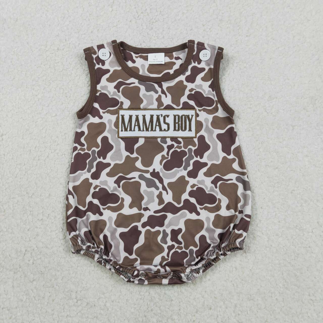 Mamas boy baby camouflage print embroidery romper