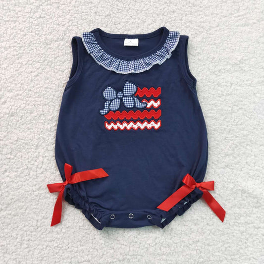 Embroidery Plaid bow toddle girl summer romper