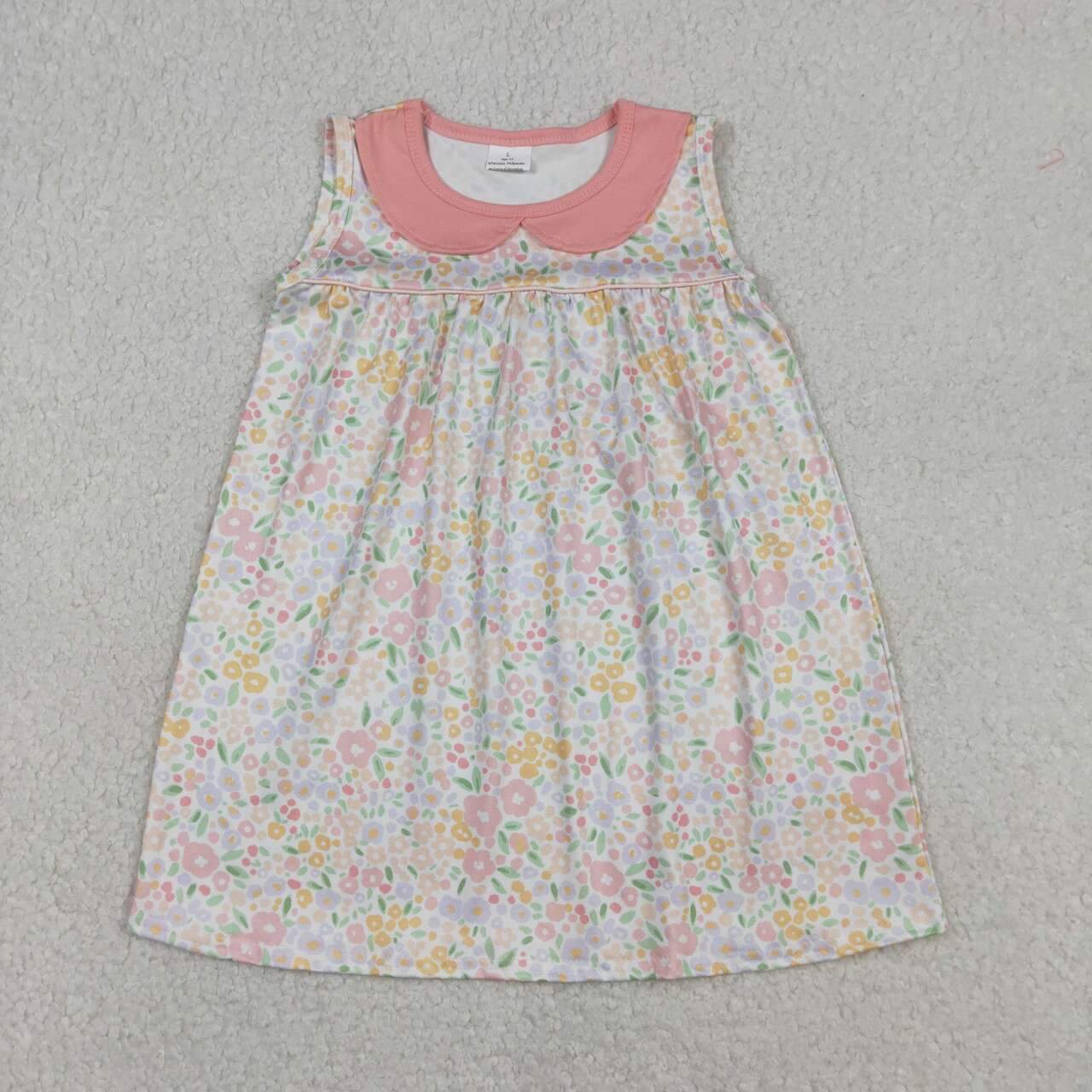 Blue pink flowers print girls holiday dress