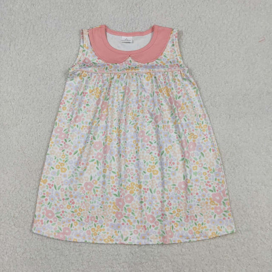 Blue pink flowers print girls holiday dress