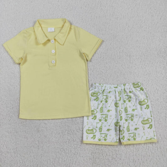 Yellow polo shirt gold shorts kids boys summer outfit