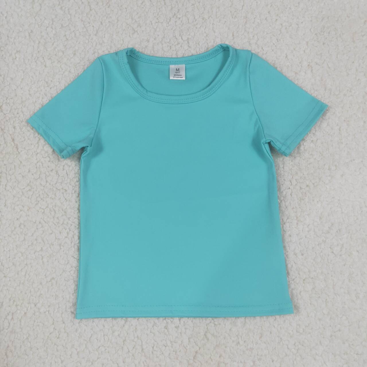 Turquoise color girls yoga short sleeve top