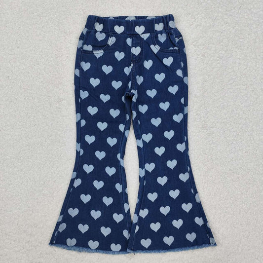 baby girls heart print Valentines day jeans bell bottoms pants