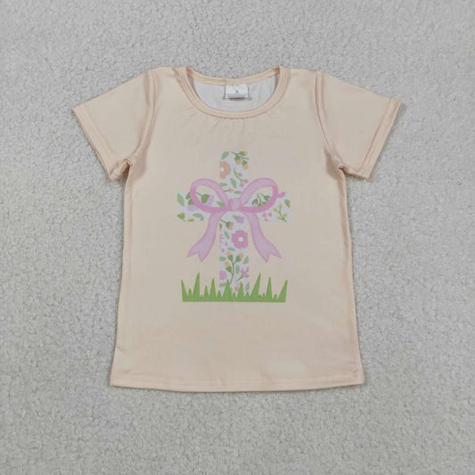 Girls easter cross bow short sleeve top