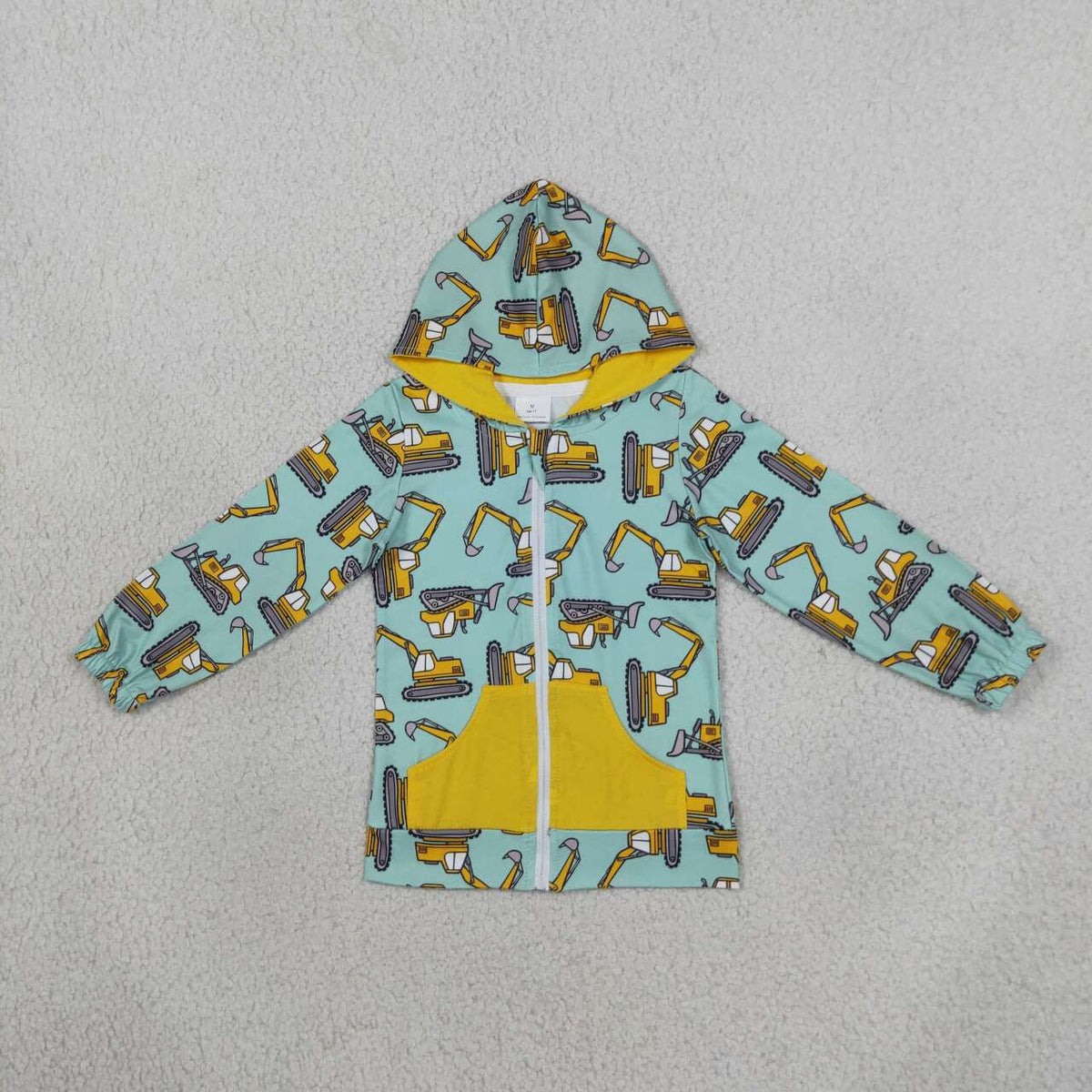 Excavator print boys long sleeve hoodie top