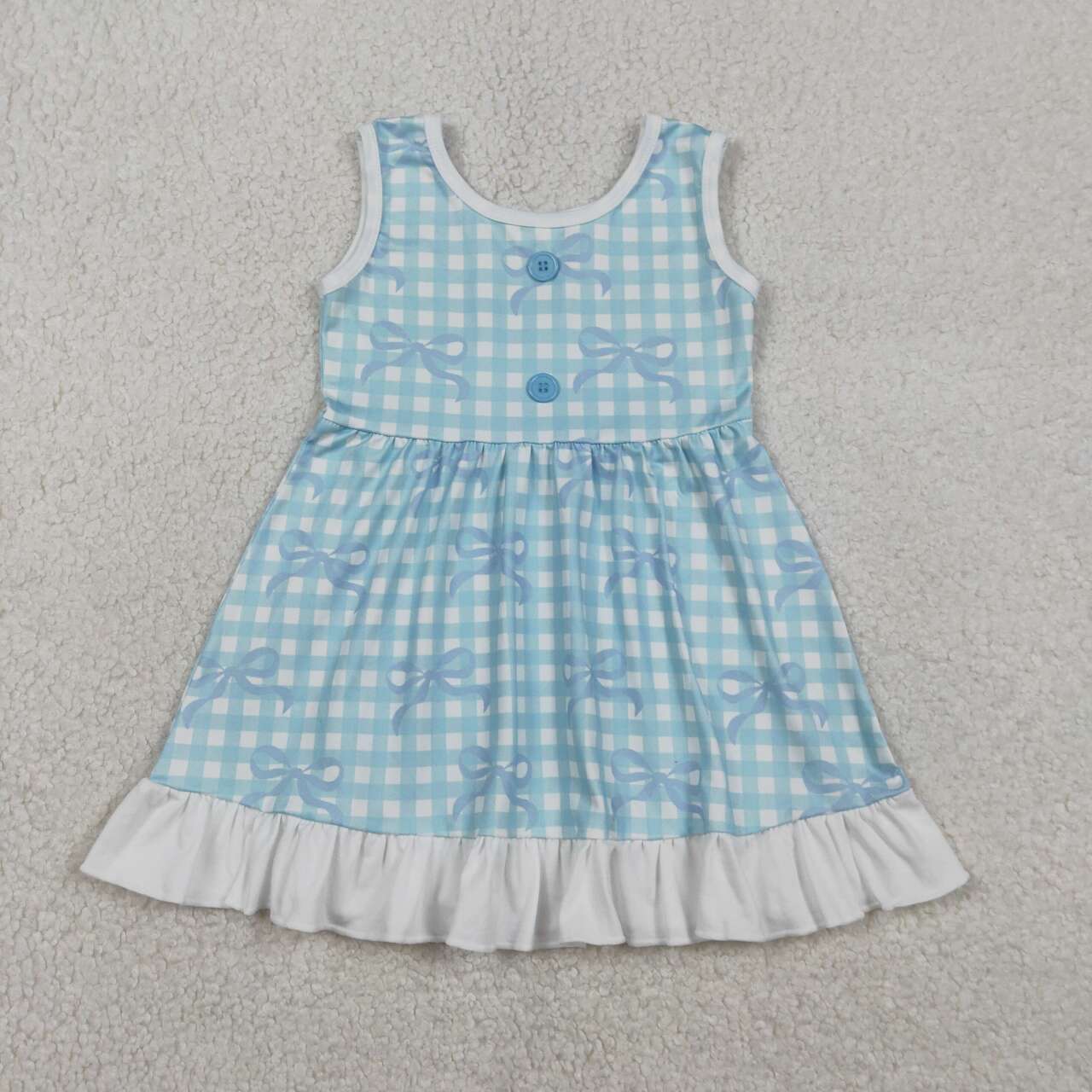 Blue bow design girls summer dress