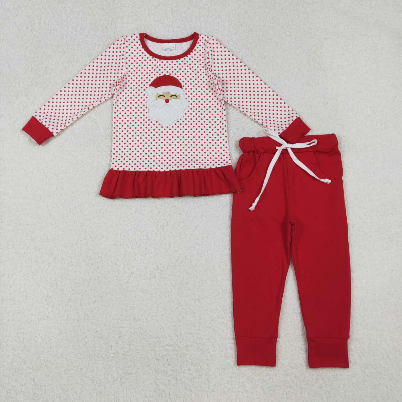 Christmas santa embroidery shirt matching pants girls outfit