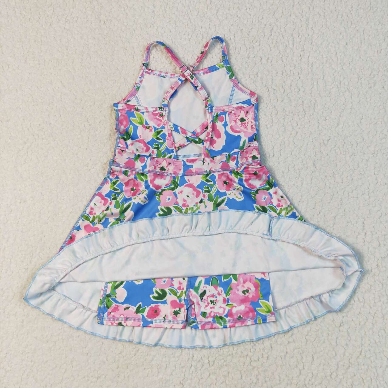 Baby girls pink flower active wear athletic summer yoga skirt dress