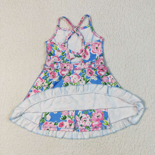 Baby girls pink flower active wear athletic summer yoga skirt dress