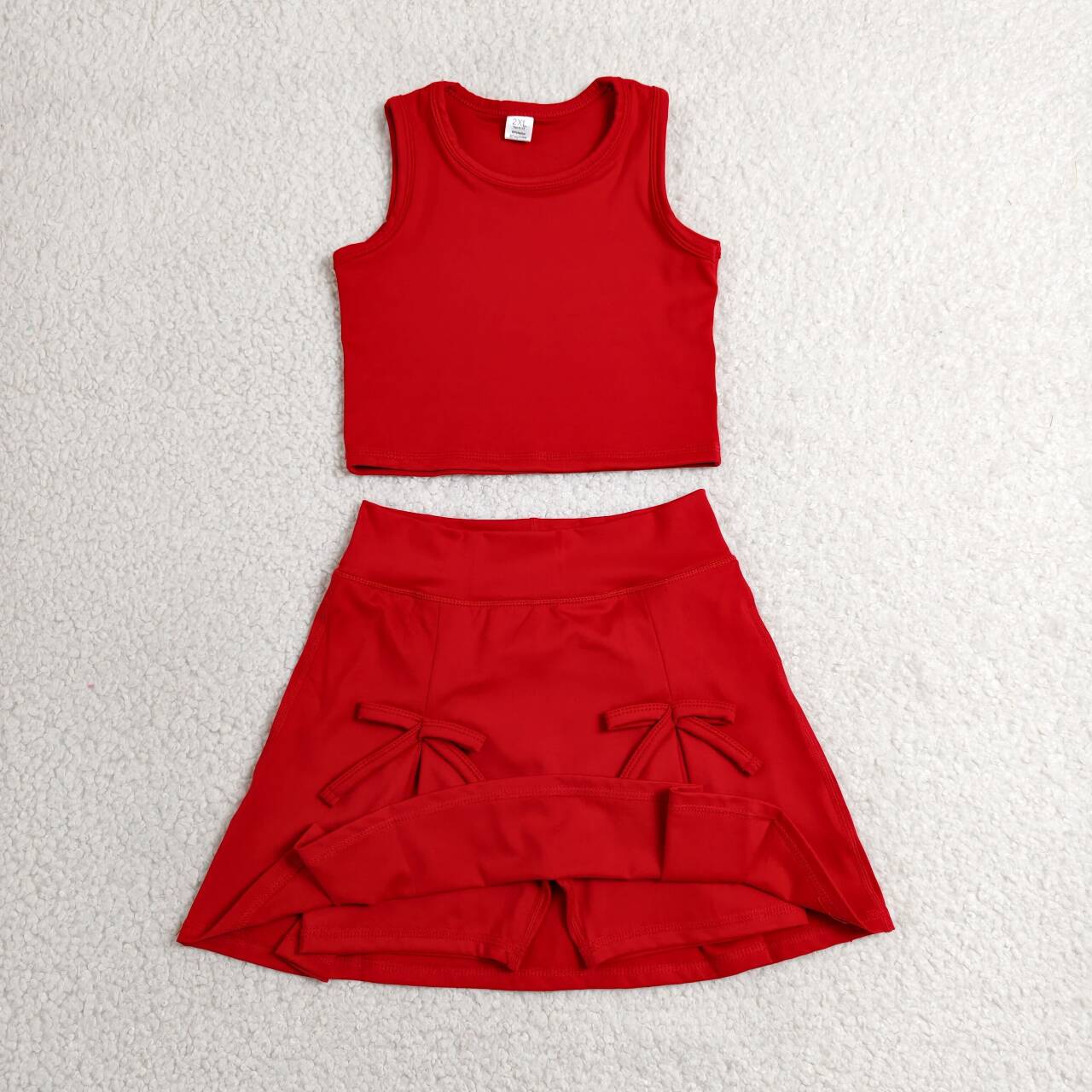 Red tank top matching yoga skirts active wear outfit