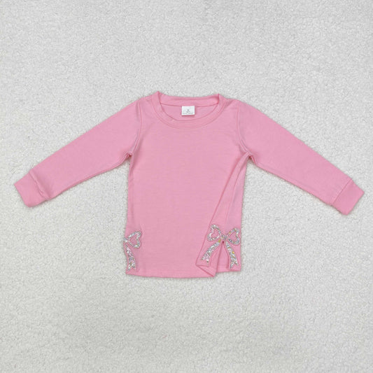 Floral bow baby girls pink long sleeve top shirt