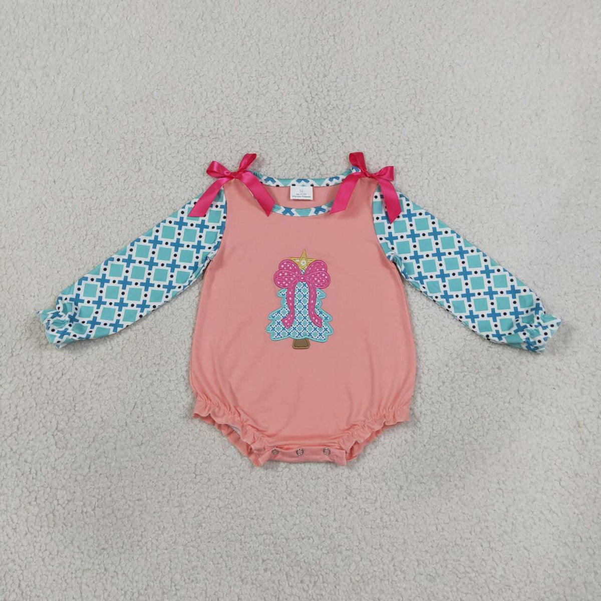 Toddle baby girl long sleeve embroidery christmas tree romper